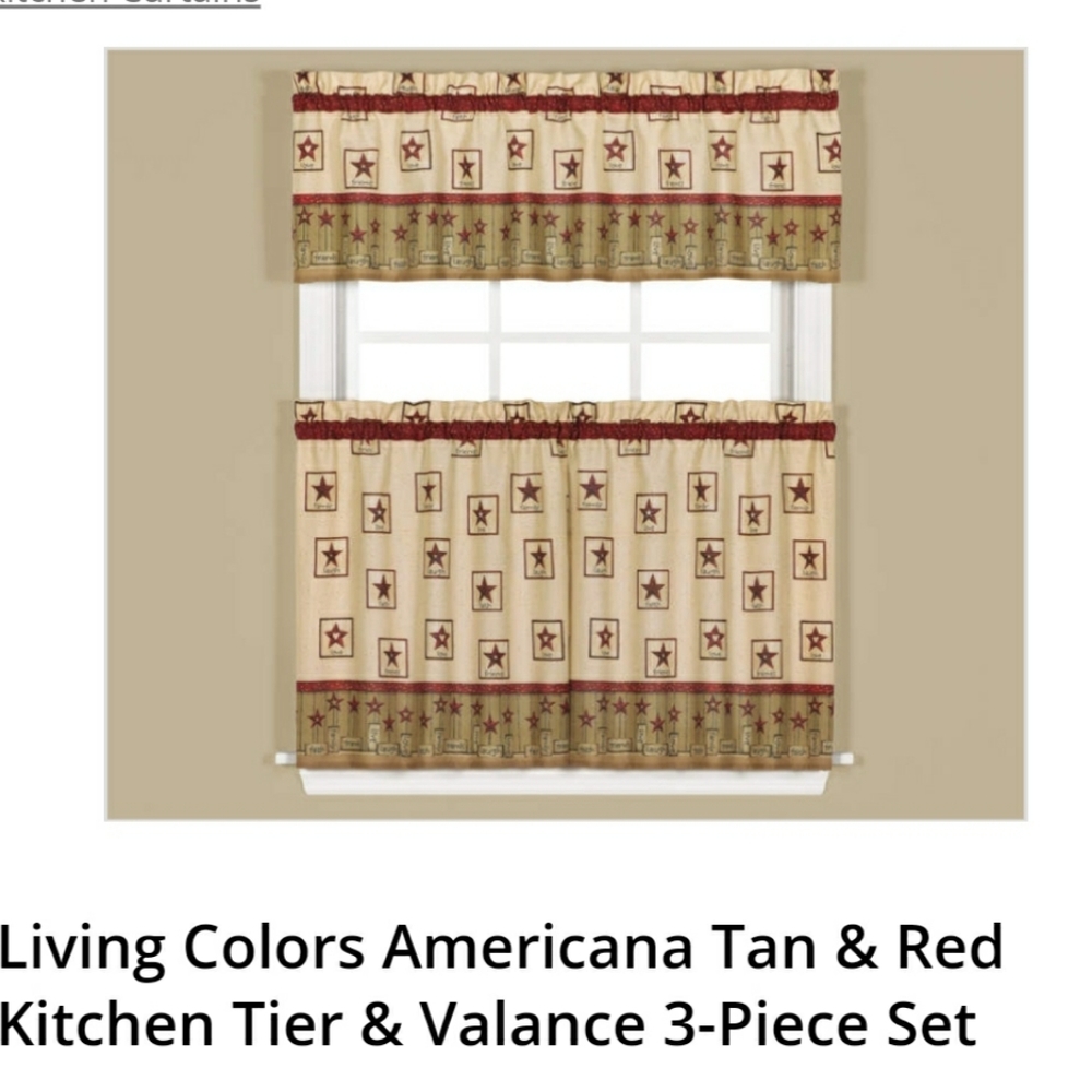 3 piece kitchen tier and valance set